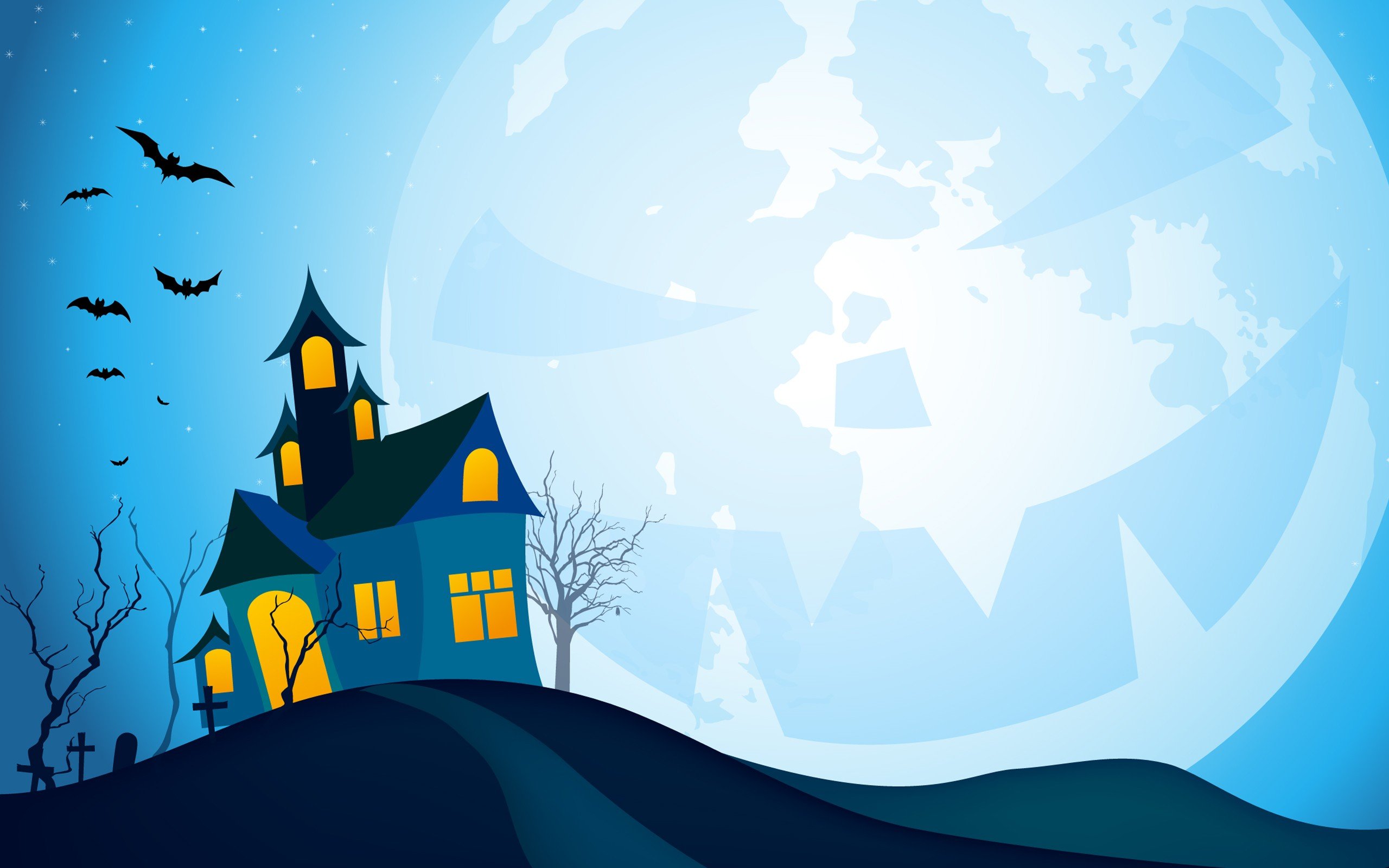 Halloween Moon Bat House Vector Wallpaper