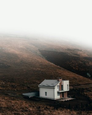 Moody Mountain House Wallpaper